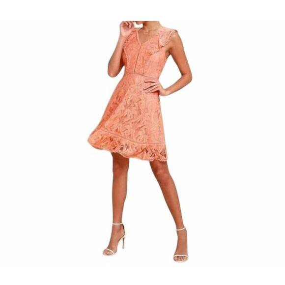 NEW BB DAKOTA rease lace ruffle detail fit and flare short dress in orange - Picture 3 of 3